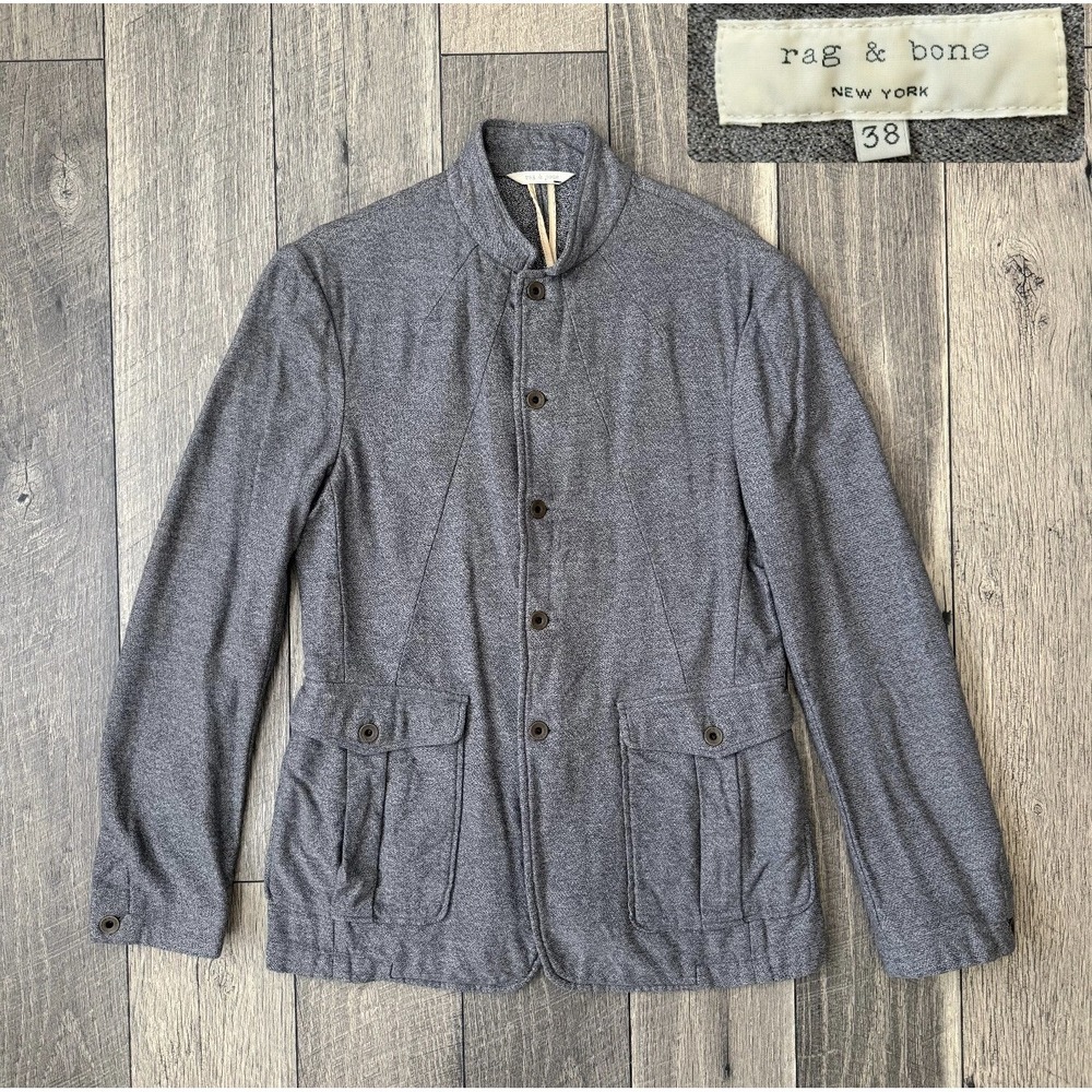 Rag & Bone New York Mens 38 Field Jacket Gray Button Utility Coat Blazer Cotton